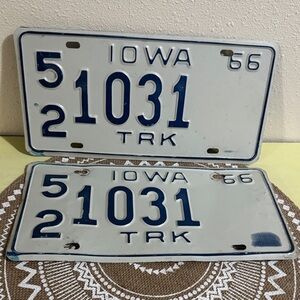 Pair of Vintage Iowa Truck License Plates 1966